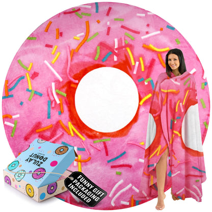 Zulay Giant Double Sided Glazed Donut with Gift Box Packaging - Novelty Blanket for Adults & Kids - Soft Flannel Round Glazed Donut Blanket for Indoors, Outdoors, Travel, Home, 285 GSM - 71 Inches