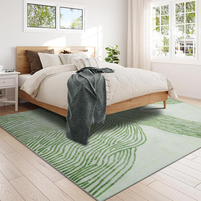YIHOUSE Green Rug for Living Room, 6×9 Modern Abstract Area Rug, Geometric Contemporary Wave Striped Rugs for Playroom Nursery, Washable Nonslip Large Ultra-Thin Rug for Bedroom Dining Room