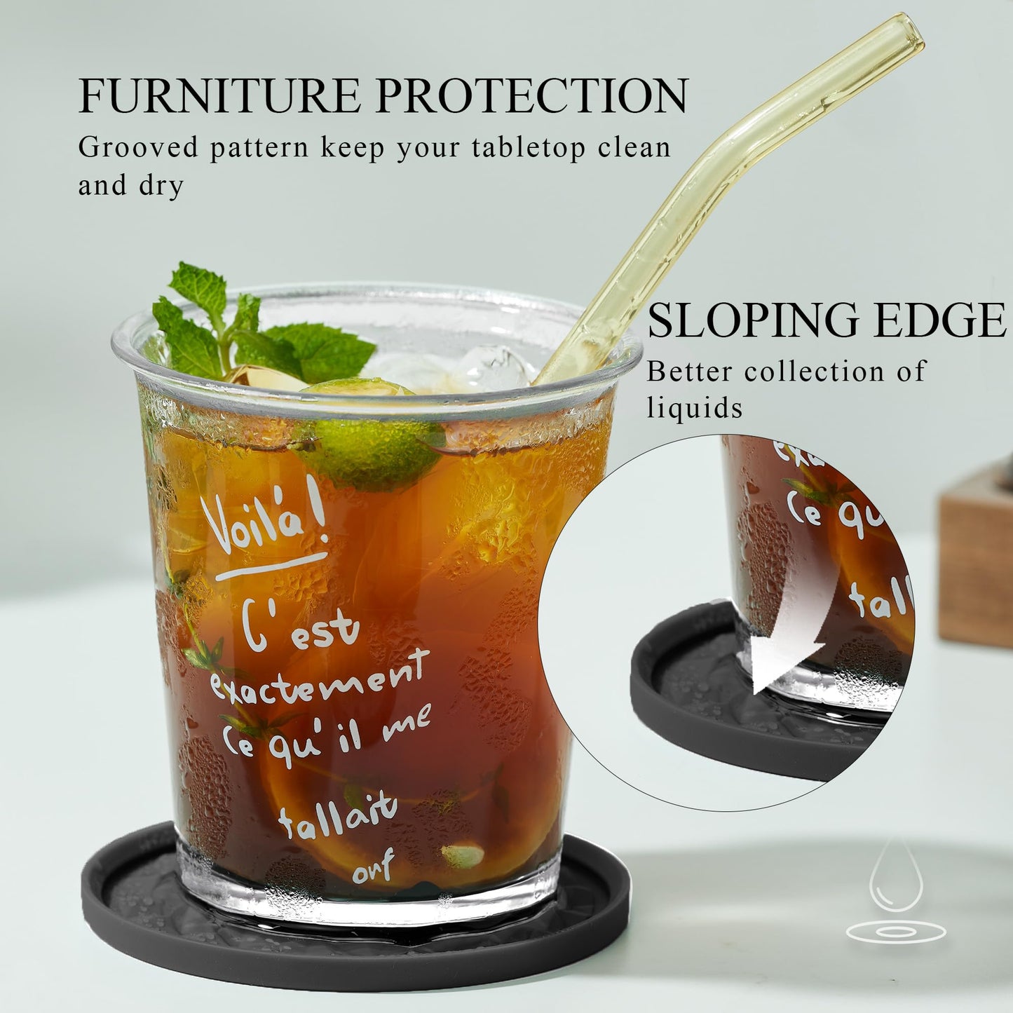 Wingcases Silicone Coasters for Drinks[4 Pack]- Cup Mat for Tabletop Protection-Non-Slip, Non-Stick, Coffee Table Decor, Great Gift for Any Occasion, Black