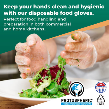 Protospheric Disposable Gloves for Food Prep - Super Poly Kitchen Grade Food Safe Gloves - Perfect for Cooking and Serving