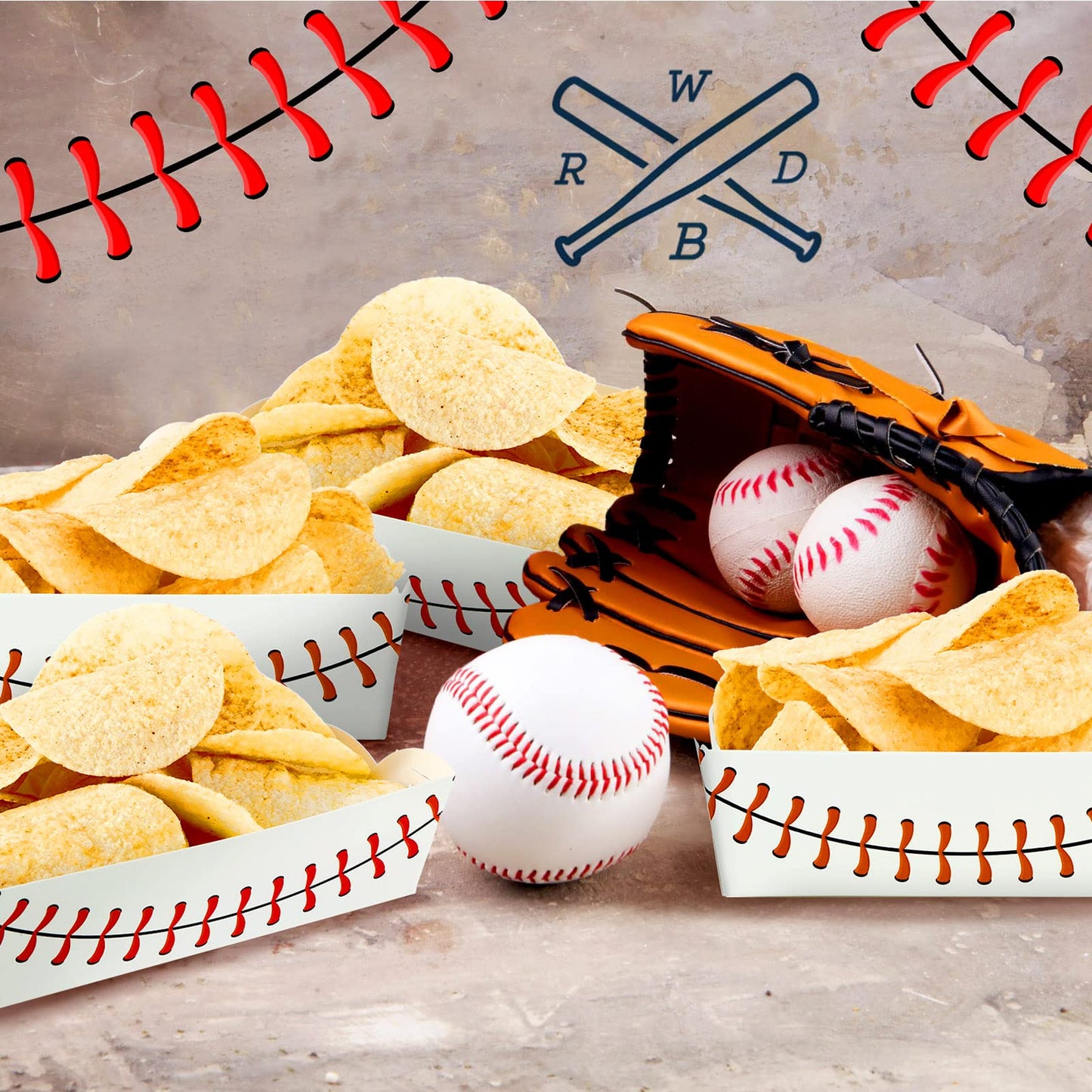 Cunhill 60 Pack Baseball Party Supplies Set Baseball Birthday Decorations Disposable Paper Food Serving Tray Boats Tray for Concession Food, Condiment, Carnivals