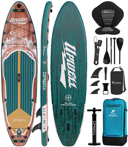 UPWELL 11'6"×35" Extra Wide Inflatable Paddle Board, Stand Up Paddle Board with Kayak Seat, Sup Paddle Boards for Adults, Sequoia Green