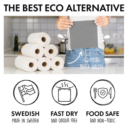 SUPERSCANDI 10 Pack Swedish Dishcloths for Kitchen - 100% Biodegradable & Compostable Reusable Paper Towels Washable, Food-Safe & Without Plastic - Dish Rags Suitable for Any Surface, Grey