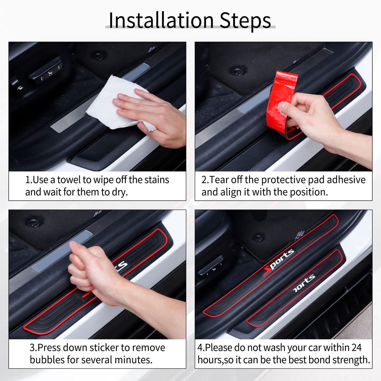 SINGARO Car Door Threshold Protection, 4PCS Door Edge Step Dust Shield Cover, Door Width 19.8x1.57inch Car/SUV Universal Rubber Scratch Resistant Exterior Accessories (Sport)