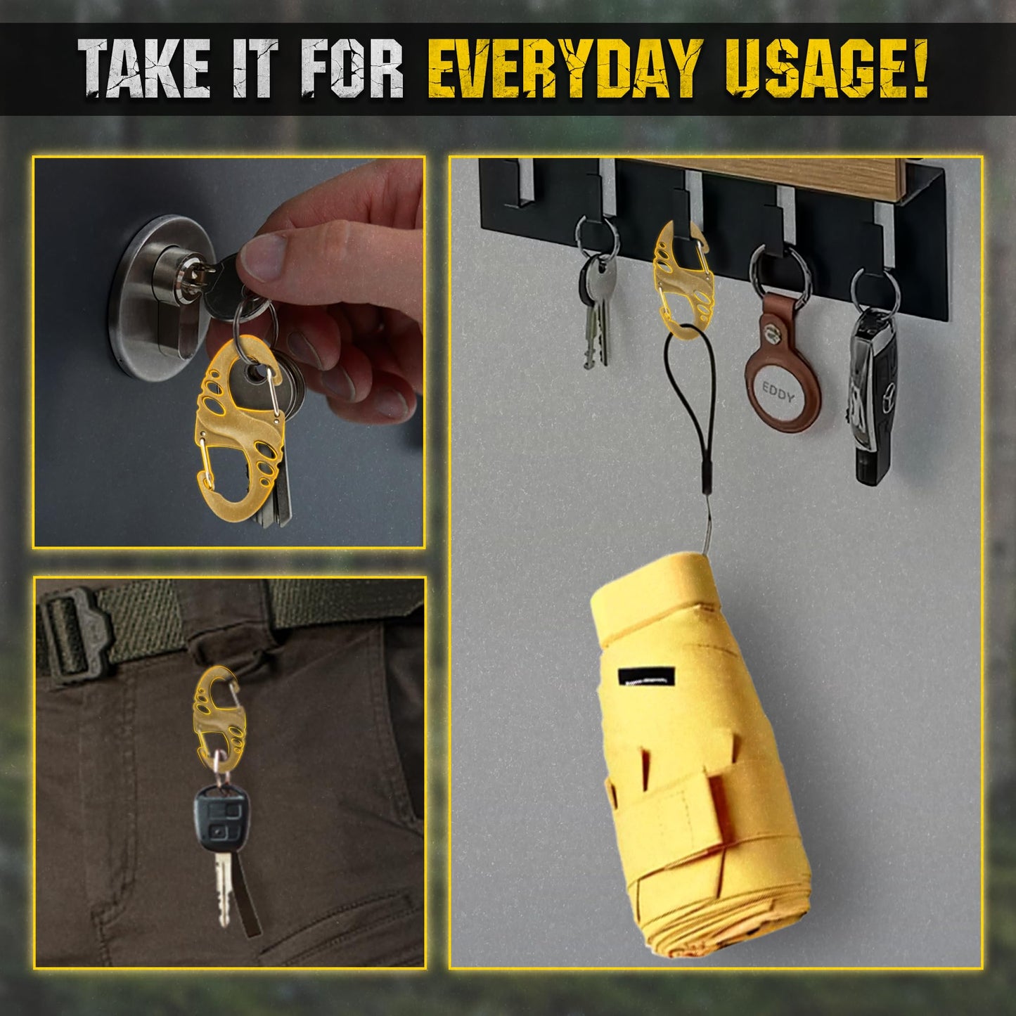 Carabiner Clip - Double Spring snap Hook- 5 Pack S-Biners - Locking Key Ring - Coyote Mini Carabiners