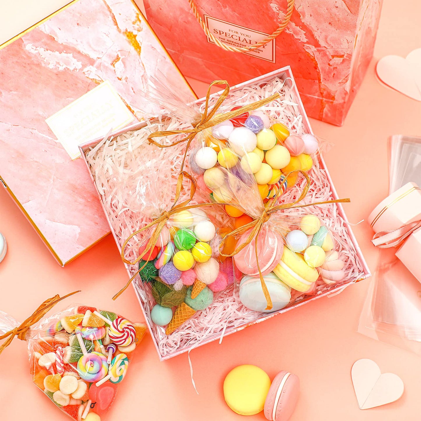 Tudomro 100 Pcs Clear Flat Cellophane Soap Bags for Packaging 4.9'' x 7.9'' Small Mini Soap Cookie Candy Wrappers Bags with Raffia Rope for Wedding Christmas Craft Gift Birthday Party Favor Supplies