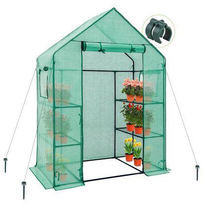 EAGLE PEAK Walk in 3-Tier Greenhouse with Wire Shelves, Portable Indoor and Outdoor Green House with Roll-Up Zippered Door & 2 Roll Up Side Windows, 4 Shelves, 61"x28"x79", Clear/Green PE Cover