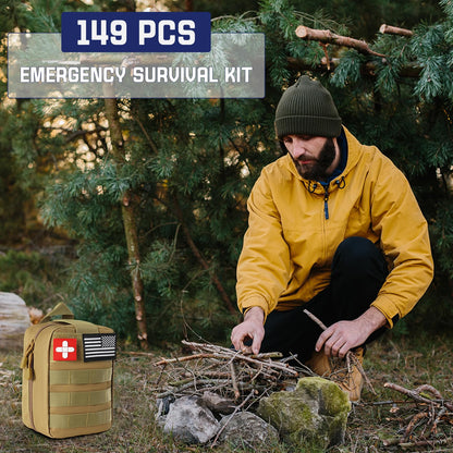 Survival Kits, 149Pcs Survival Gear First Aid Kit IFAK with Molle System Essential Camping Gear Emergency Medical Supplies for Car Fishing Hunting Outdoor Adventure, Camping Essentials