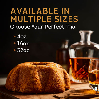 TORTUGA Southern Trio Gift Pack - Tennessee Whiskey, Kentucky Bourbon, & Moonshine Apple Pie - 3-4 oz Mini Cakes - The Perfect Premium Gourmet Gift for Gift Baskets, and Birthday Cakes for Delivery
