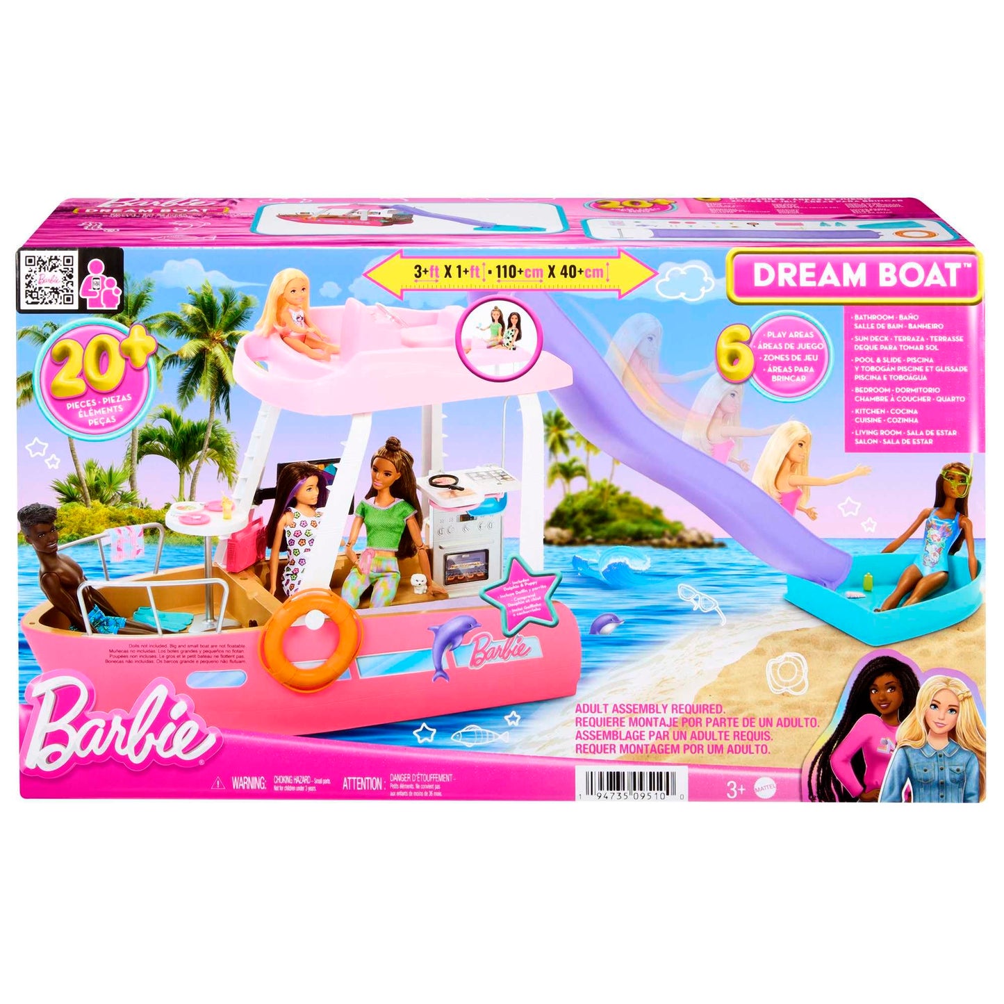 Barbie Dream Boat Playset with 20+ Ocean-Themed Accessories Sized to Fashion Dolls Including Pool, Slide & Dolphin