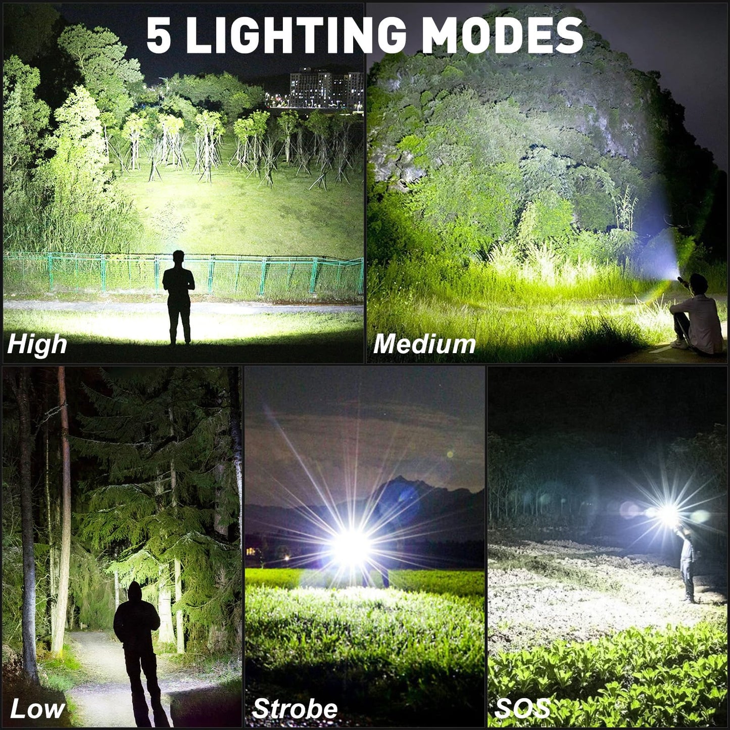 Sigoobal Flashlights High Lumens, 99,000 Lumens LED Flashlight Rechargeable, 5 Modes, Adjustable Beam & 12H Running Time, Powerful and Bright Flash Light for Home/Camping, IPX6 Waterproof