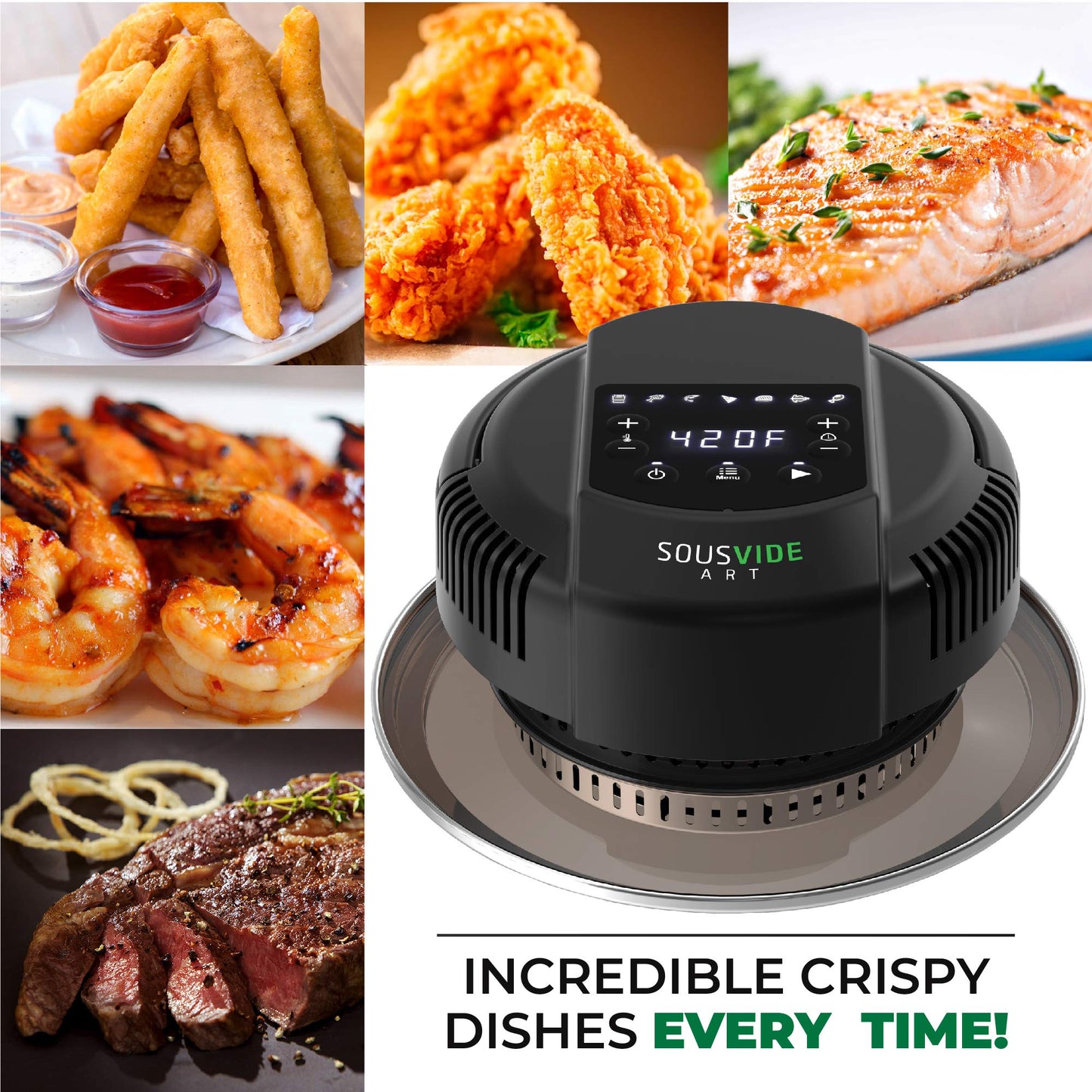 Sousvide Art 7-in-1 Instant Pot Air Fryer Lid 8 qt, Instant Pot Pressure Cooker Attachment - Fryers Lid - Instapot Accessory - Air Fryer Accessories Combo with Basket, Rack, Mat, Tongs, Cookbook