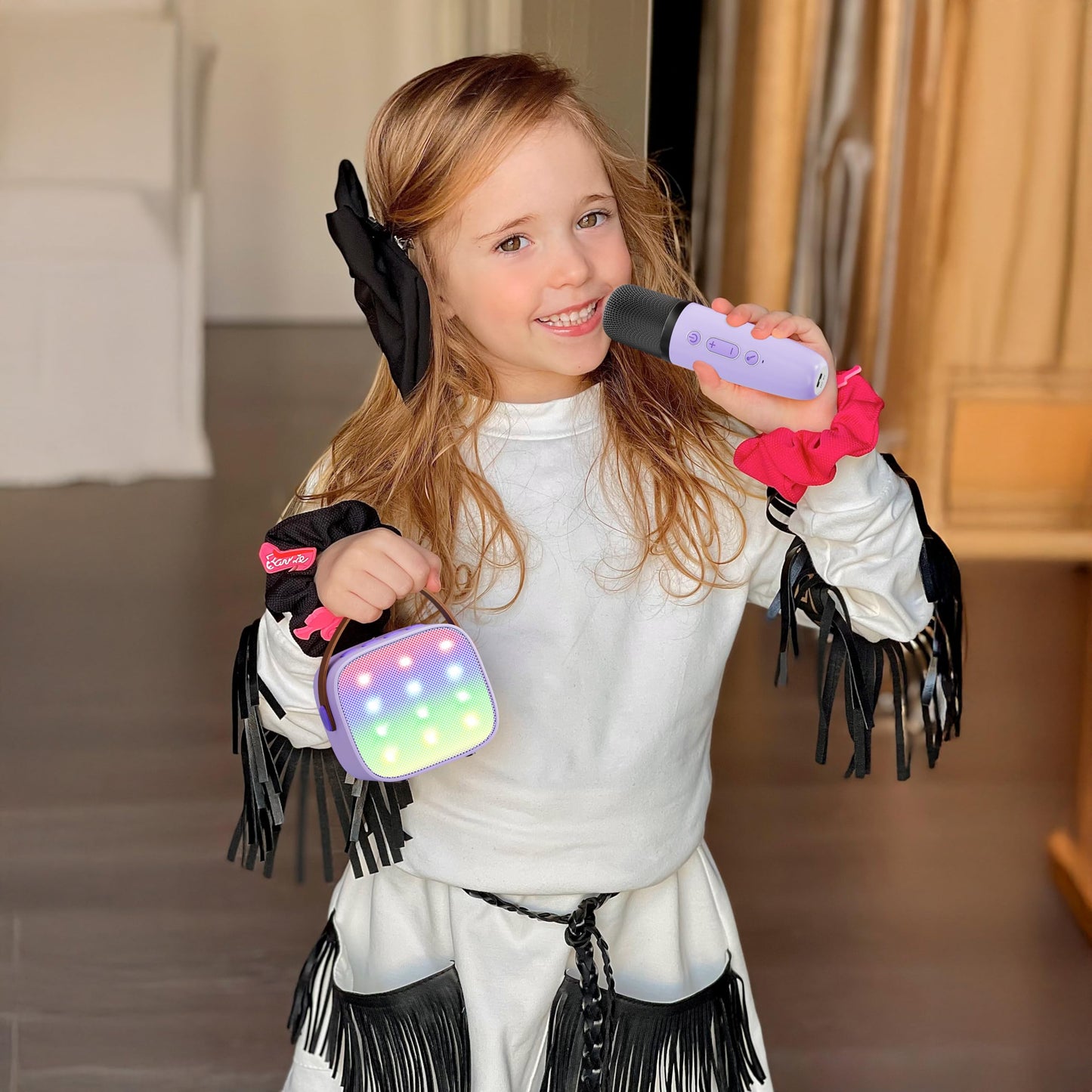 YLL Mini Karaoke Machine with 2 Wireless Microphones, TOP Kids Gifts for Girls Ages 3, 4, 5, 6, 7, 8, 9,10,11,12 +Year Old, 4-12 Years Old Birthday Toy Gift for Girls Boys Party (Purple)