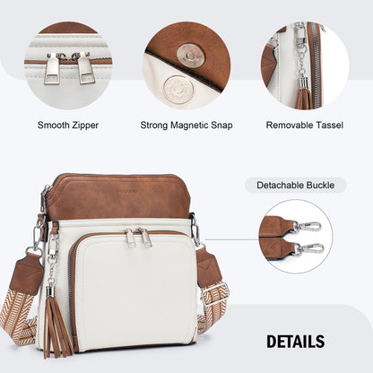 Roulens Crossbody Purse for Women,Lightweight Medium Crossbody Bag Soft Leather Women's Shoulder Handbags with Tassel