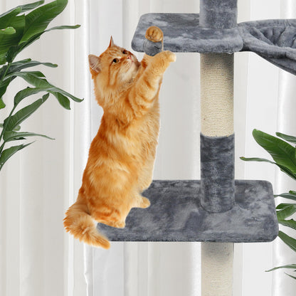 Roypet Adjustable 93"-116" Tall Cat Climbing Tree 5-Tier Kitty Activity Center Floor-to-Ceiling Climber Toy with Hanging Hammock and Scratching Posts Cat Furniture,Grey