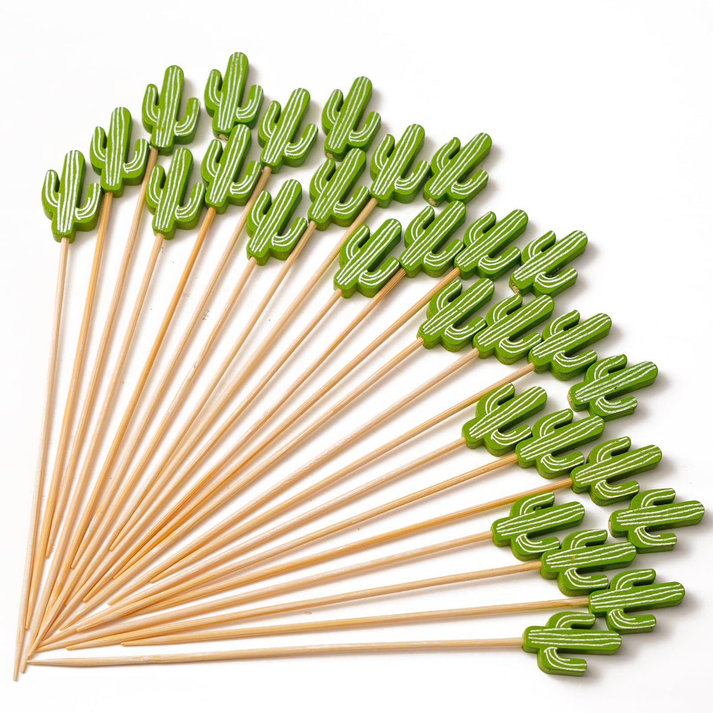 PuTwo Cocktail Picks Handmade Bamboo Toothpicks 100pcs 4.7” in Green Cacti