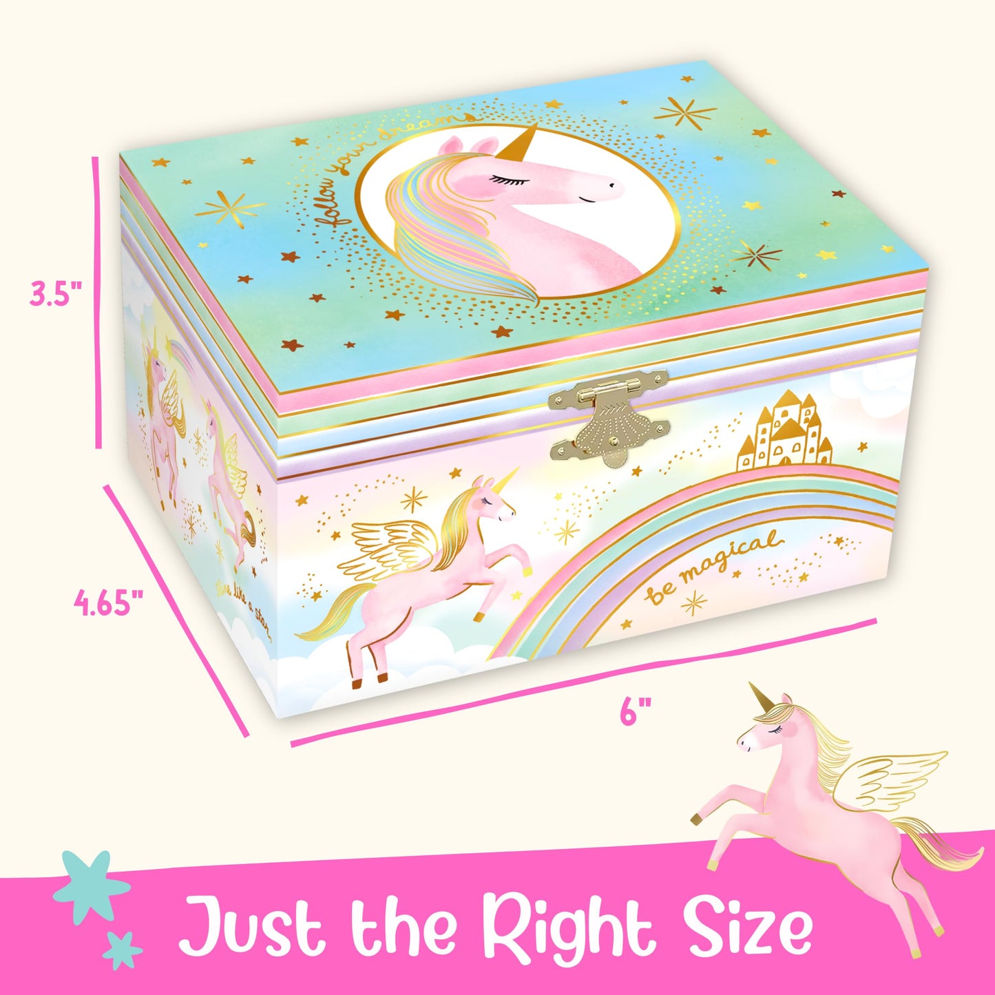 Giggle & Honey Musical Jewelry Box for Girls - Kids Jewelry Box, Unicorn Toys for Girls 4-6, Unicorn Gifts, 6 x 4.7 x 3.5 in