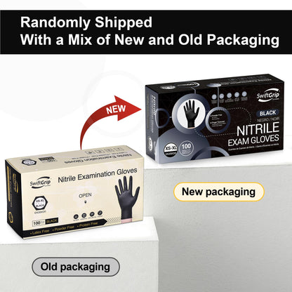 SwiftGrip Disposable Nitrile Exam Gloves, Black Nitrile Gloves Disposable Latex Free for Medical, Cooking & Esthetician, Food-Safe Rubber Gloves, Powder Free, Non-Sterile, 100-ct Box (Medium)