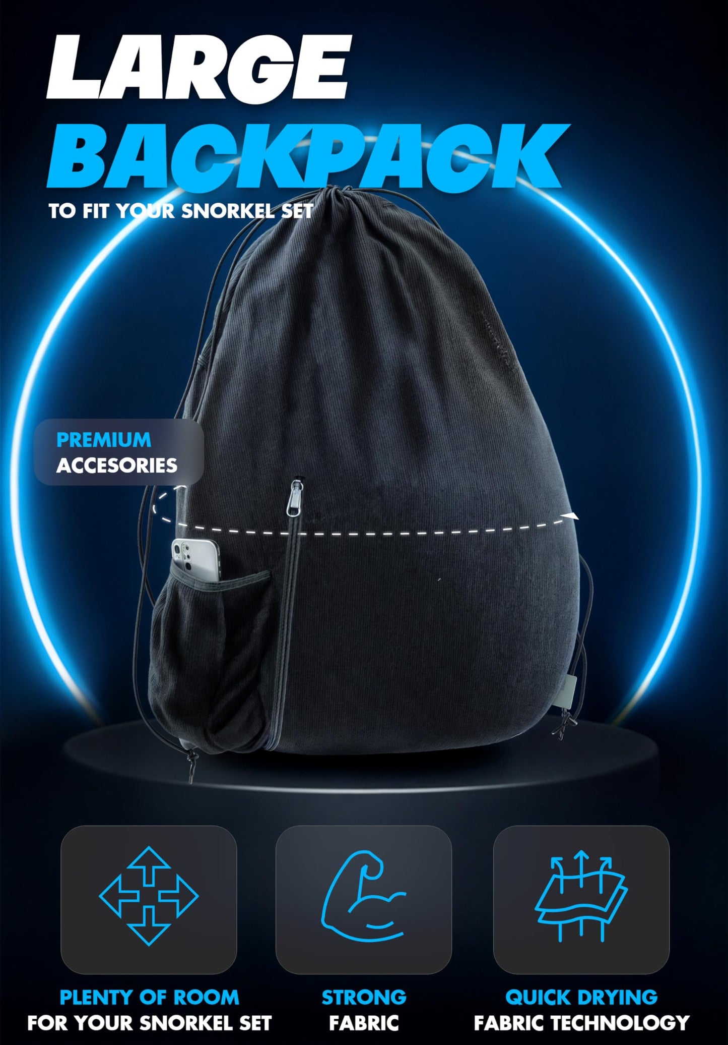 COZIA DESIGN Snorkeling Gear for Adults - Full Face Snorkel Mask and Swim Fins, 180° Panoramic View Snorkel Mask, Anti Fog and Anti Leak Adult Snorkel Set (Blue, Mask M - Fins M)