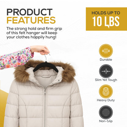 TECHZOO 50 Pack New Premium Quality Velvet Hangers Ultra Thin Non Slip Adult Felt Space Saving Hangers for Closet Heavy Duty Coat Pants Jackets Dress Hangers 360° Swivel Hook Hold Upto 10 lbs Black