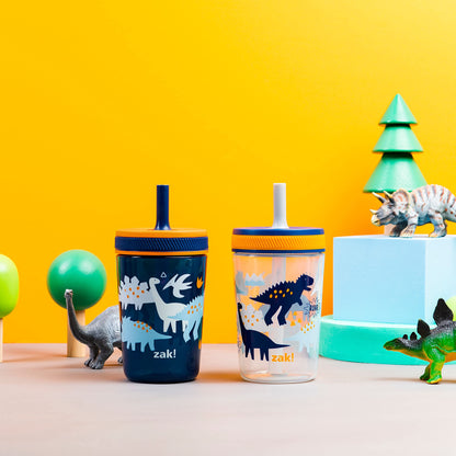 Zak Designs Kelso Toddler Cups For Travel or At Home, 15oz 2-Pack Durable Plastic Sippy Cups With Leak-Proof Design is Perfect For Kids (DinoRoar, Zaksaurus)