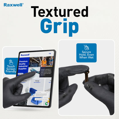 Raxwell Heavy Duty Disposable Gloves Latex Free | 6.5 Mil Black Nitrile Gloves Large | 100 Count Powder Free & Chemical Resistant | Food Grade, Food Safe | For Janitors, Kitchens, Mechanics & More