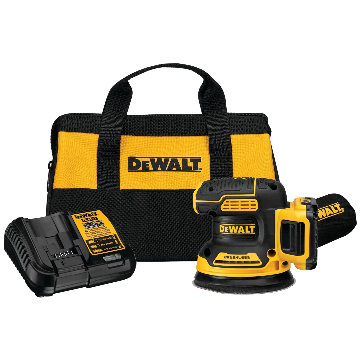 DEWALT 20V MAX Orbital Sander Cordless, 5-Inch Sander Tool, 2.Ah, 8,000-12,000 OPM, Variable Speed Dial, Storage Bag, Battery and Charger Included (DCW210D1)
