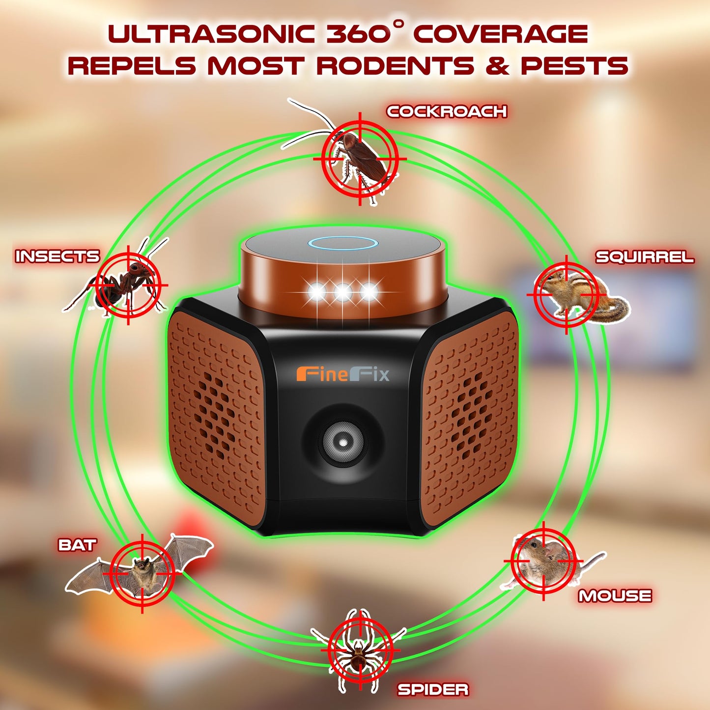 FineFix 360 Plug in Mouse Deterrent Ultrasonic Pest Repeller 4-Modes Best Thing to get rid of mice Repellent Indoor Mouseblocker for House Attic Garage Warehouse Rvs repelente ultrasonico de plagas