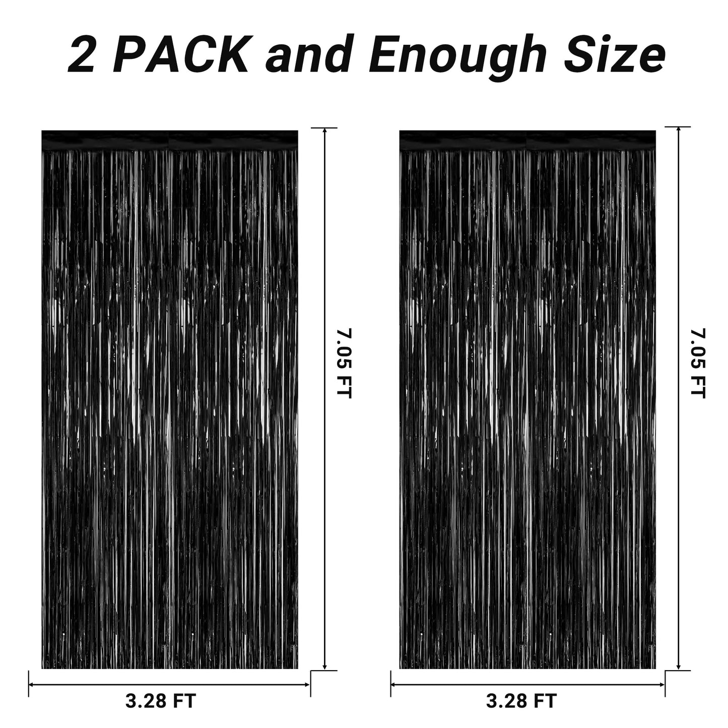 2 Pack 2025 Graduation Party Decorations, 3.28 FT x 7.05 FT Black Backdrop, Metallic Graduation Photo Backdrop Fringe Curtains Tinsel Backdrop Foil Streamer, Grad Party Supplies Photo Booth Props