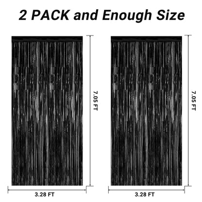 2 Pack 2025 Graduation Party Decorations, 3.28 FT x 7.05 FT Black Backdrop, Metallic Graduation Photo Backdrop Fringe Curtains Tinsel Backdrop Foil Streamer, Grad Party Supplies Photo Booth Props