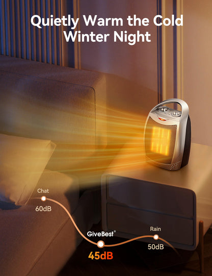 GiveBest Portable Electric Space Heater with Thermostat, 1500W/750W Safe and Quiet Ceramic Heater Fan, Heat Up 200 Square Feet for Office Room Desk Indoor Use, Silver