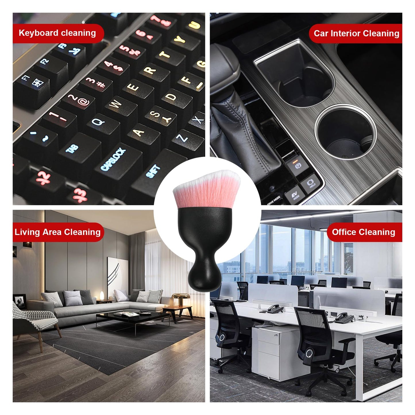 Ziciner Car Detailing Brush, Curved Soft Bristles Auto Removal Dust Collectors, Universal Vehicle Dashboard, Air Conditioner Vents etc Interior Cleaning Tool Accessory (Pink/White)