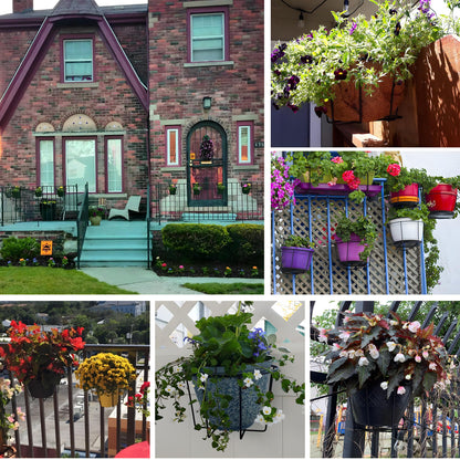 TQVAI 10 Inch Railing Planter - Fit for 1.5 to 3.5 Inches Railing - Adjustable Hanging Planters Outdoor Balcony Deck Flower Pot Holder Metal Baskets for Garden Orchid, Patio Ledge, 3 Pack, Black