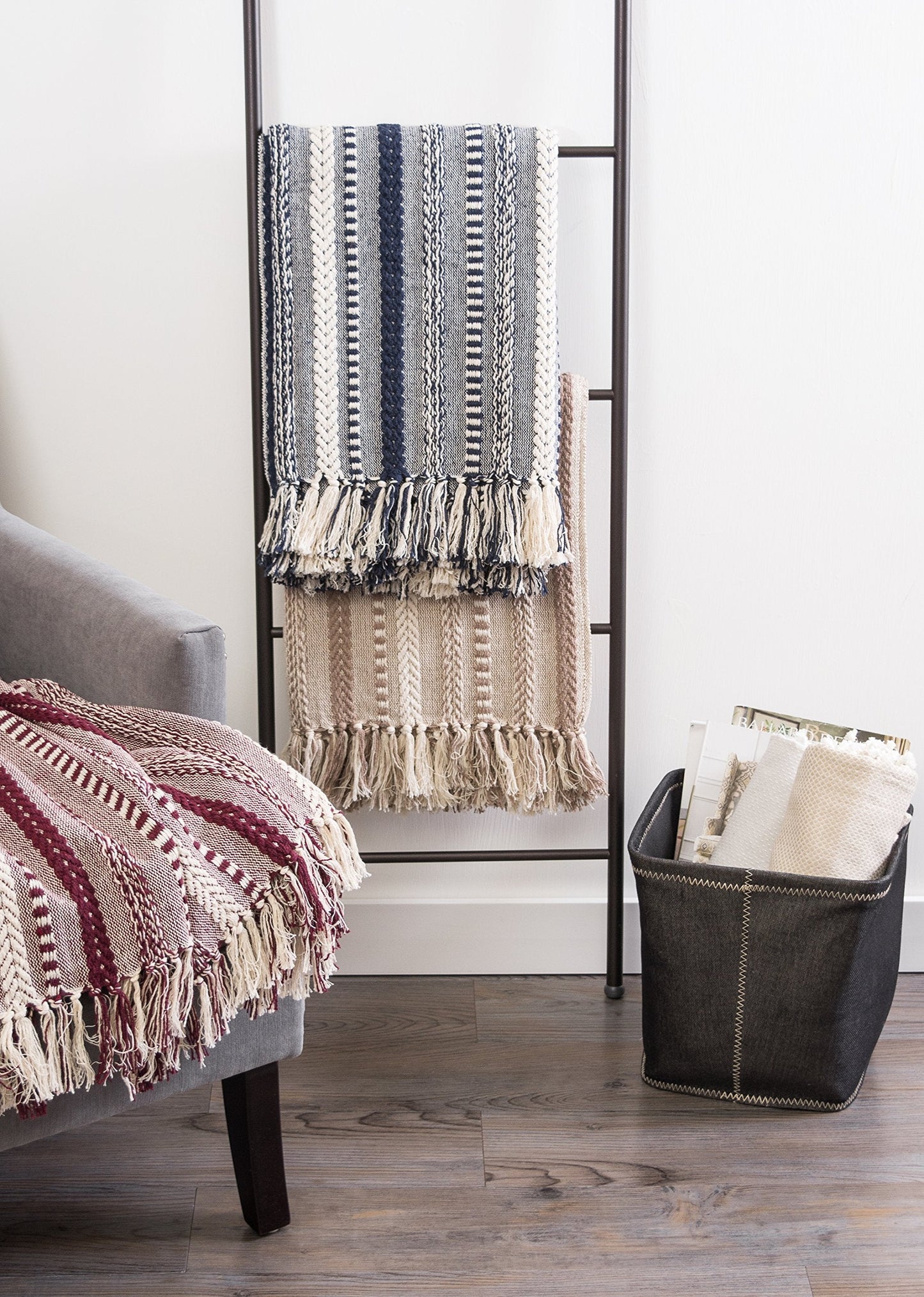 DII Braided Striped Decorative Throw Blanket, 50x60, Navy