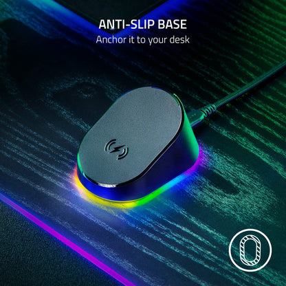 Razer Mouse Dock Pro with Wireless Charging Puck: Magnetic Wireless Charging - Integrated HyperPolling 8K Hz Transceiver - Anti-Slip Base - Chroma RGB Lighting - Classic Black