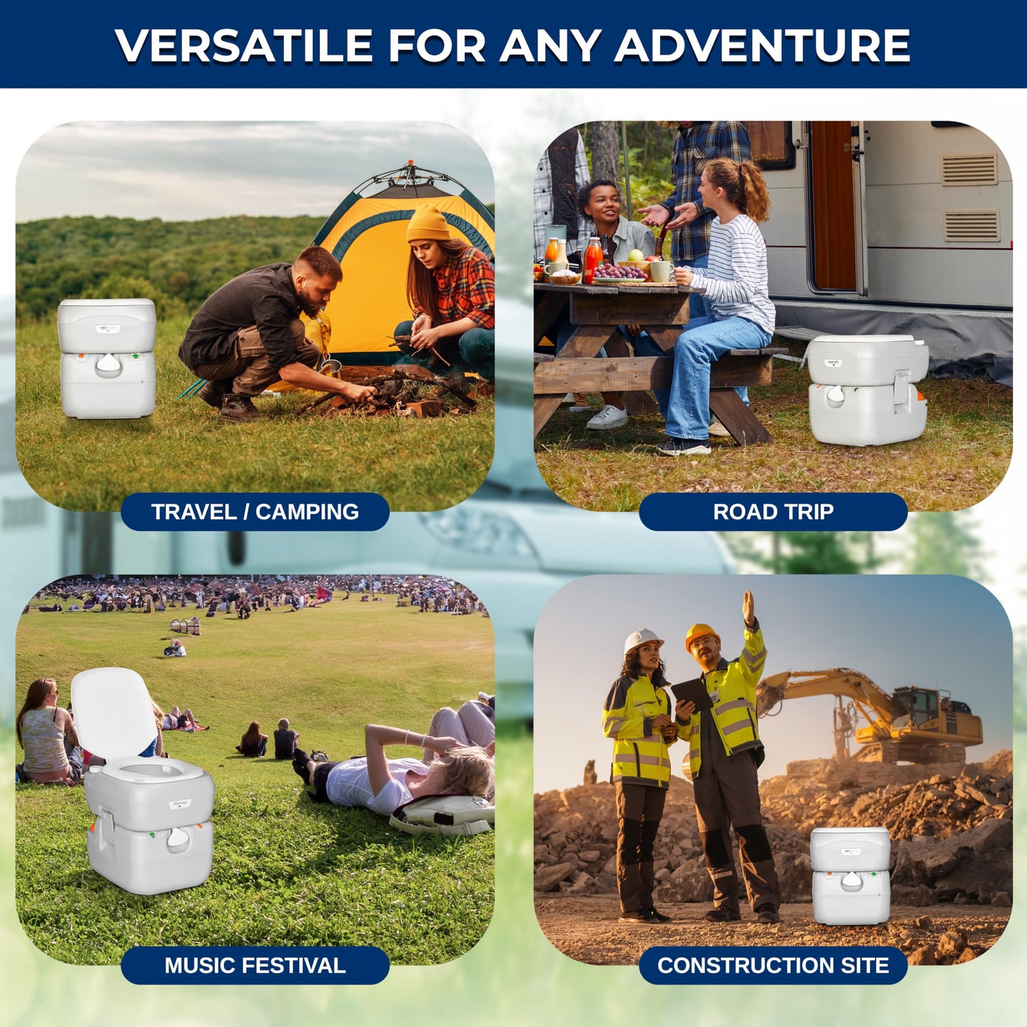SereneLife 5.8 Gal Portable Toilet for Adults – Leak-Proof Camping Toilet with Detachable Waste Tank, Flush System, Level Indicator, Carry Bag & Hand Sprayer for RV, Tent, Hiking, Travel & Home Use