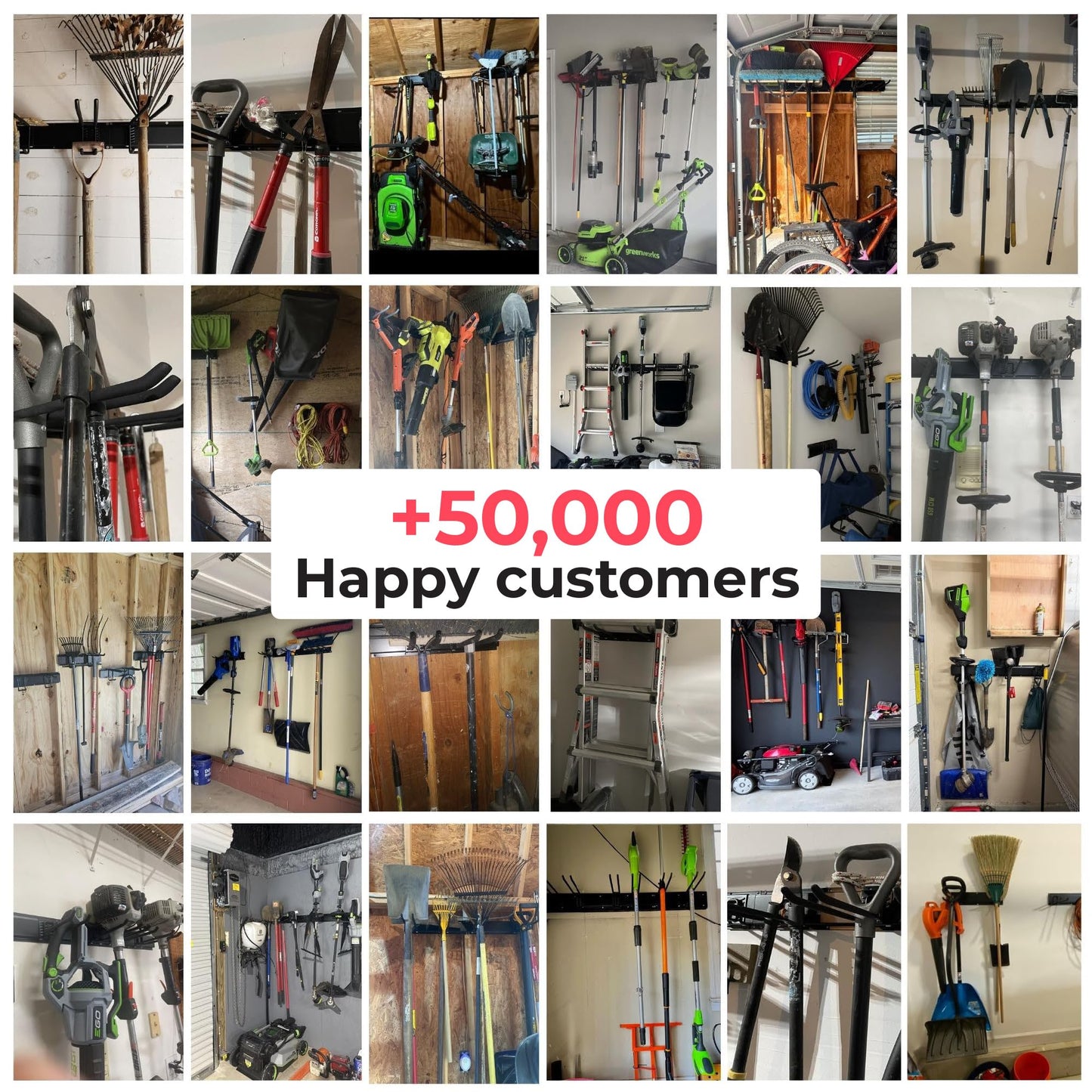 TIDYME Garage Tool Organizer Wall Mount - 48 inches - Sturdy Storage Rack with Adjustable Hooks, Anti-Rust - Easy Installation, 300lbs Capacity - Garden Tool Organizer (03 Racks & 06 Hooks)