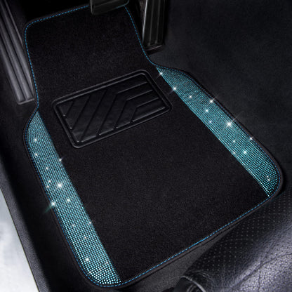 CAR PASS Bling Rhinestones Diamond Waterproof Car Floor Mat, Crystal Sparkly Shining Glitter Carpet, Anti-Slip PVC Heel Pad Universal for Interior Auto SUV,Sedan,Van,4pcs Girly Women Mint Teal Diamond