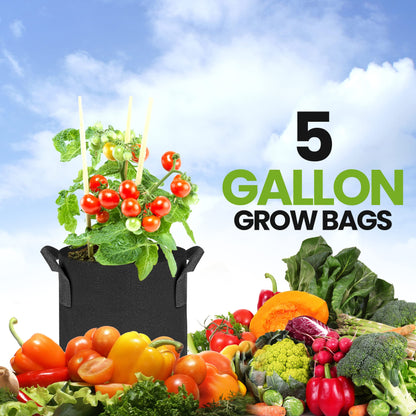 Utopia Home 5 Pack 5 Gallon Grow Bags, 300G Thickened Nonwoven Plant Fabric Pots for Outdoor, Grow Pots, Garden Plant Bags, Aeration Fabric Planters for Fruits, Vegetables and Flowers