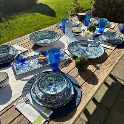 Certified International Talavera 11" Melamine Dinner Plates Feature Vibrant Blue, Green, and Floral Patterns. They are Durable, Lightweight, and Perfect for Indoor and Outdoor Dining, Service for 6.