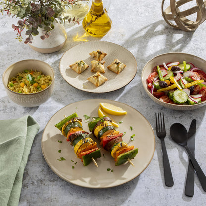 Gibson Elite Matisse Double Bowl Dinnerware Set, Service for 4 (16pcs), Taupe