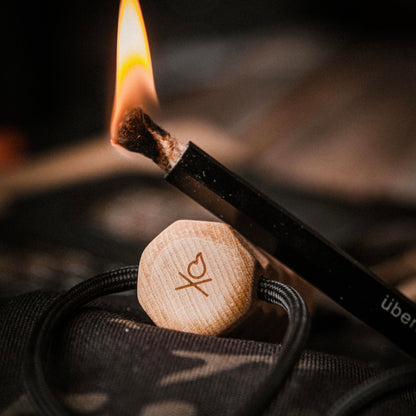 überleben Kräftig Pro Ferro Rod Fire Starter for Survival w/Multi-Tool Fire Striker - 1/2" Thick Fire Steel, 20,000 Strikes - Waterproof Flint and Steel Camping Fire Starter w/Wood Handle, Lanyard