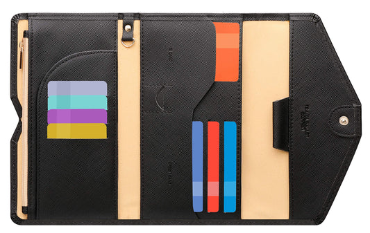 ZOPPEN Multi-purpose Rfid Blocking Travel Passport Wallet (Ver.4) Tri-fold Document Organizer Holder, 1 Black