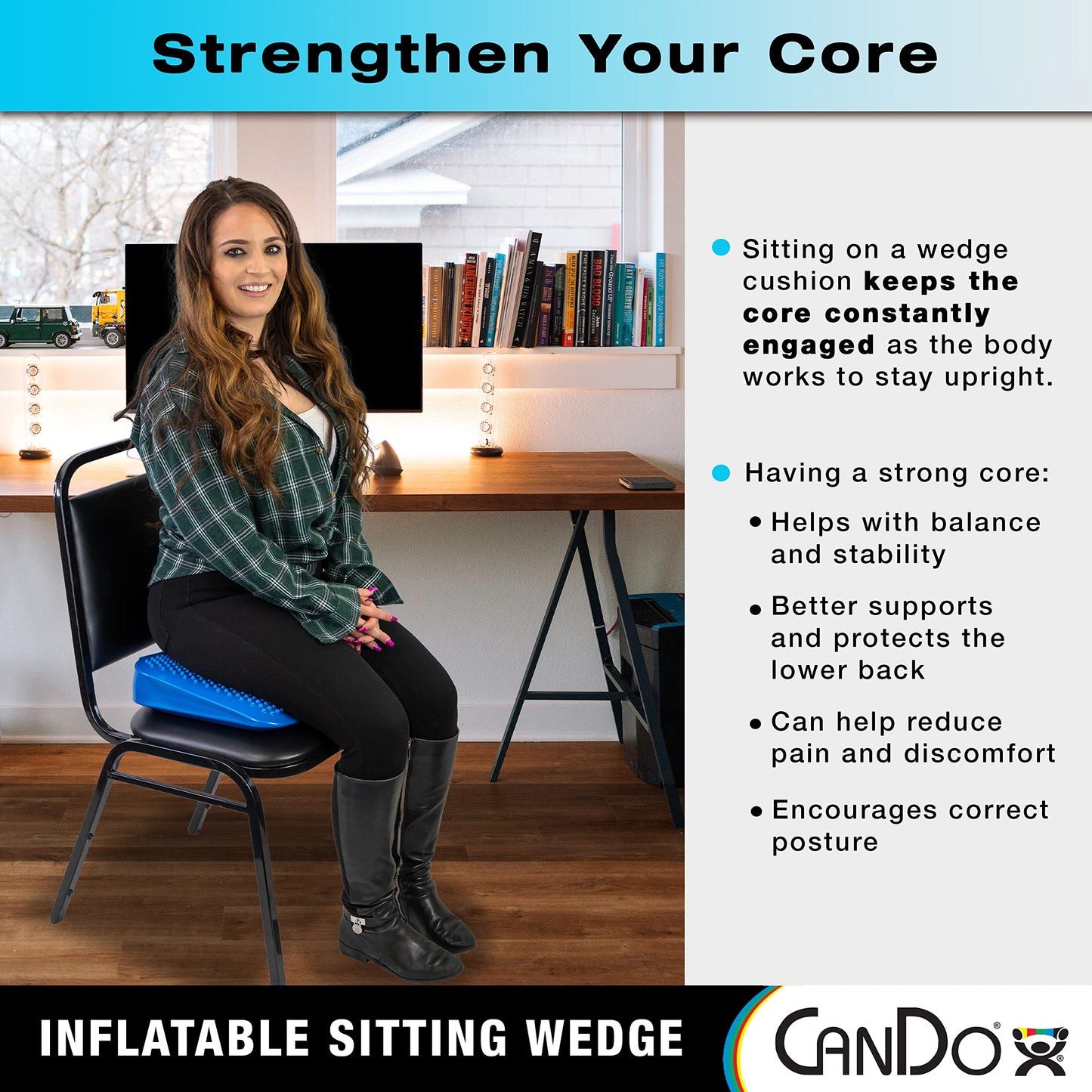 CanDo Sitting Wedge Active Seat Wobble Cushion for Posture, Back Pain, Stress Relief, Restlessness, and Anxiety - Adult Size, 14" x 14"