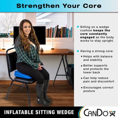CanDo Sitting Wedge Active Seat Wobble Cushion for Posture, Back Pain, Stress Relief, Restlessness, and Anxiety - Adult Size, 14" x 14"