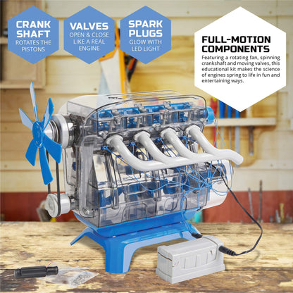 Discovery Model Engine Building Kit, DIY 4-Cylinder Combustion Engine, Working Pistons Fan Valves Belts LED Lights, STEM Mechanic Engineering Construction Experiment Set, Kids & Adults Gift