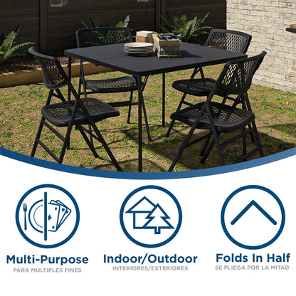 Cosco XL 38.5" Resin Fold-in-Half Card Table, Black, Wheelchair Accessible, Lightweight, Pinch-Free Locking System