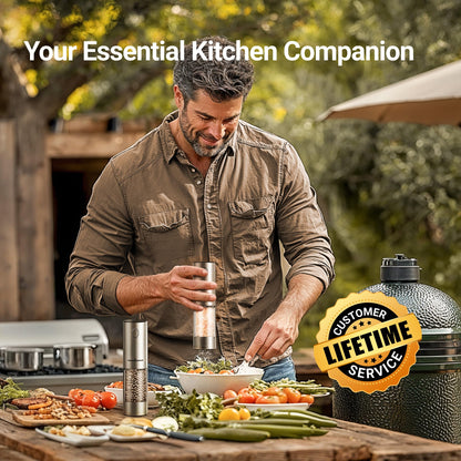 ThermoMaven Upgraded Larger Capacity Electric Salt and Pepper Grinder Set, 110ml Rechargeable Salt and Pepper Shaker with LED light, Stainless Steel Automatic Pepper Mill with 6 Adjustable Coarseness