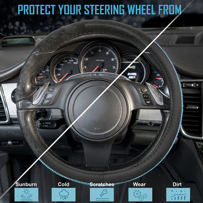 CAR PASS Mint Diamond Black Leather Steering Wheel Cover, Bling Blue Crystal Rhinestones Universal Fit 14"1/2-15" Crystal Glitter for Women Sparkle Girl Fit Suvs,Vans,Sedans,Cars,Trucks, Mint Diamond