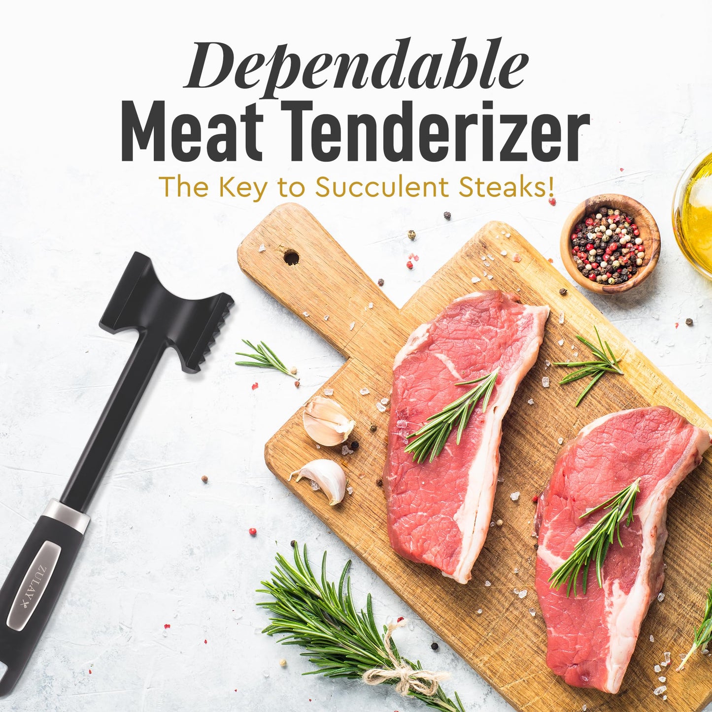 Zulay 10" Meat Tenderizer Hammer – Heavy-Duty Dual-Sided Mallet with Non-Slip Grip – Metal Meat Pounder for Tenderizing Beef, Chicken, Pork & More – Kitchen Tool for Cooking & BBQ - Black